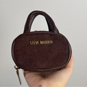 NWOT Steve Madden Chocolate Brown Suede Mini Pouch Bag Charm / Coin Purse